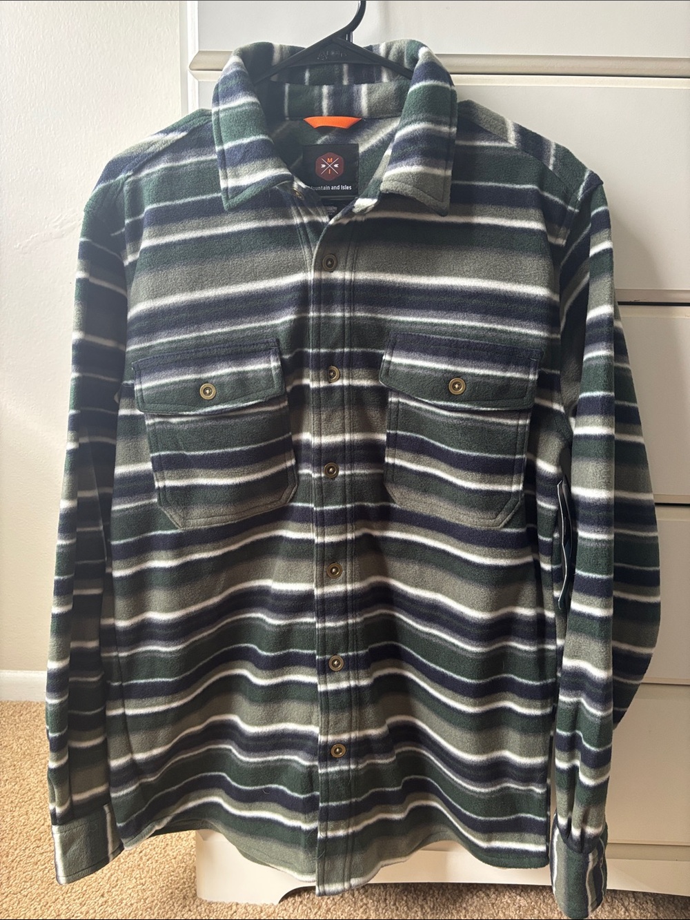 Striped Lightweight Fleece Shacket - Green/Navy/White
